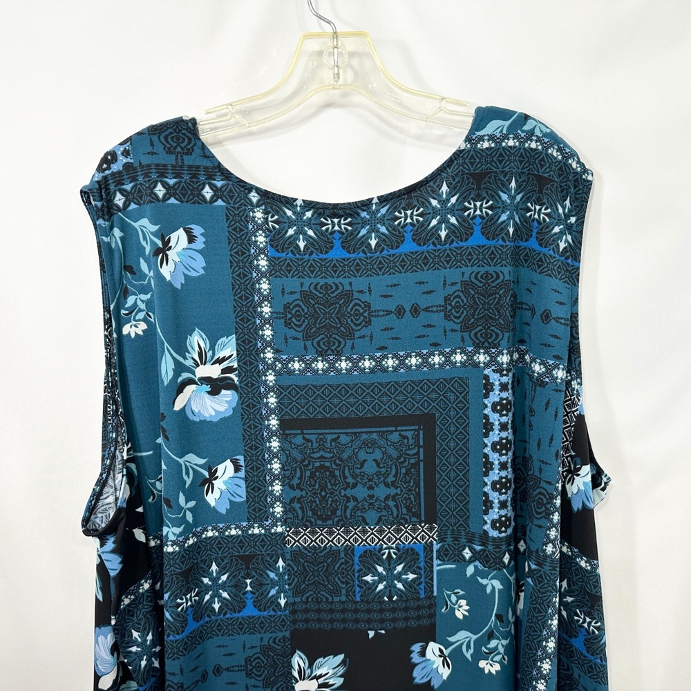 Catherines Plus Size 30/32W Tank Top 4X Teal Blue Floral Patchwork Boho 909 - Picture 6 of 8